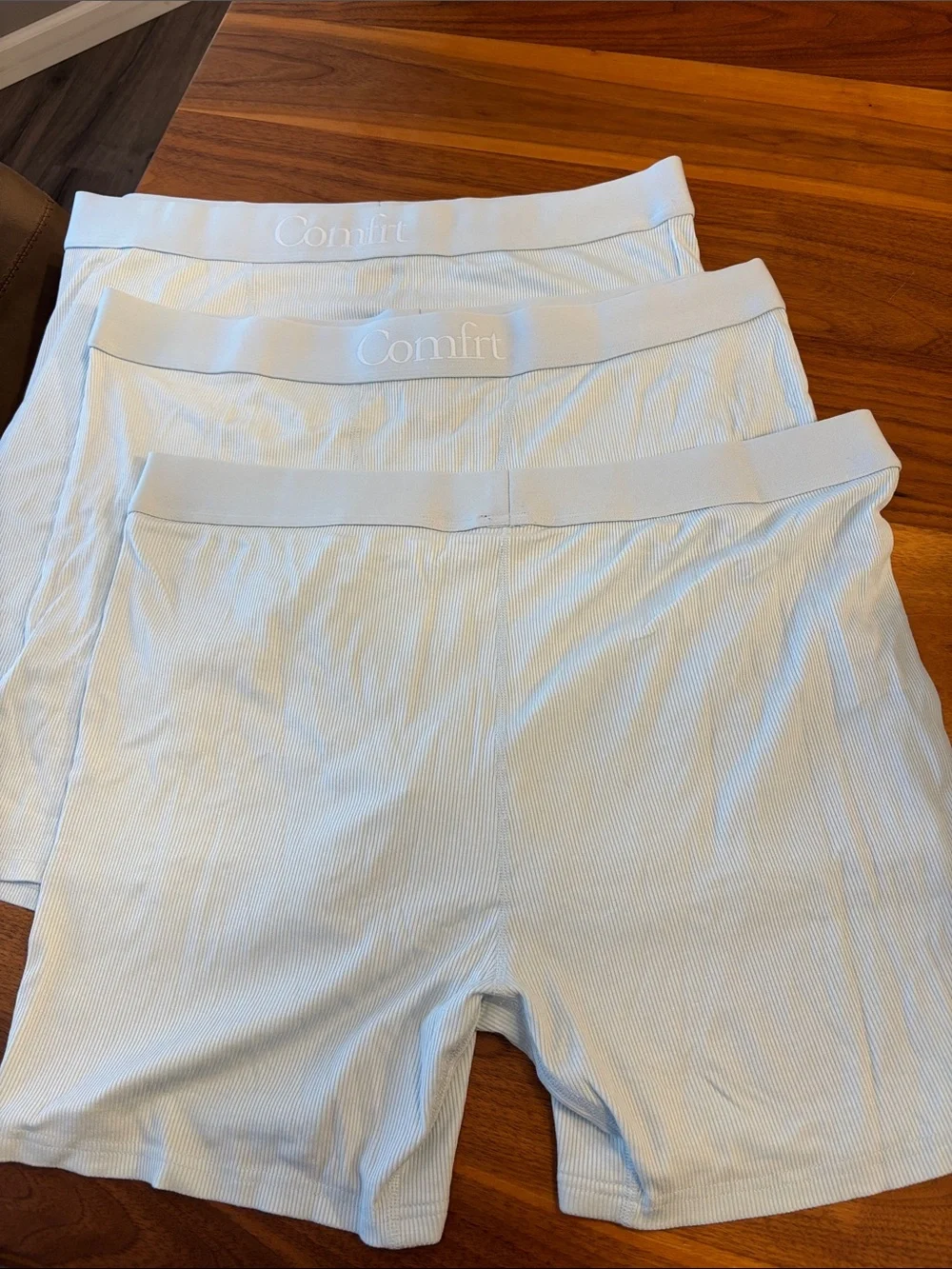 NWT New Comfrt Ribbed Boxer Unisex Powder Blue Set of 3 Underwear